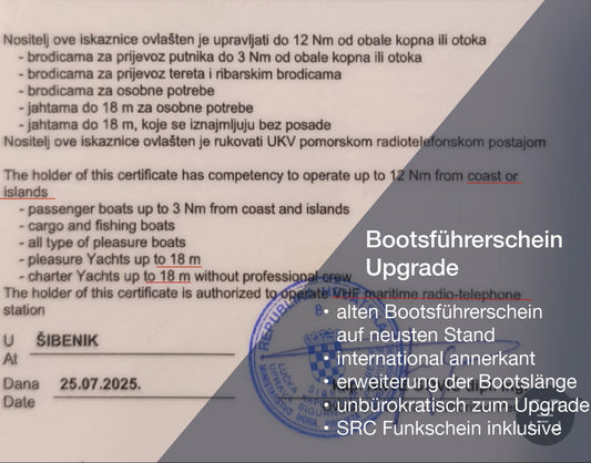 Bootsführerschein Kroatien / Skipper B upgraden 2025