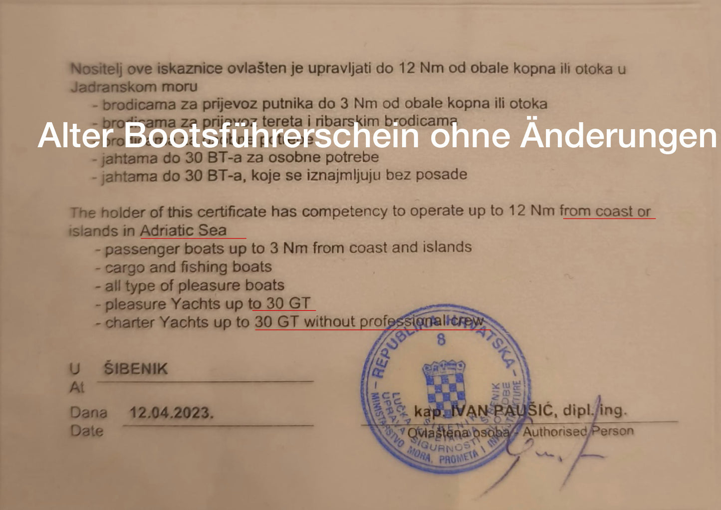 Bootsführerschein Kroatien Upgrade 2025