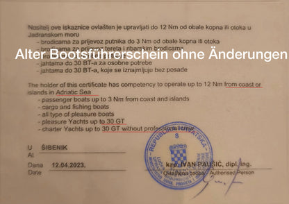 Bootsführerschein Kroatien Upgrade 2025